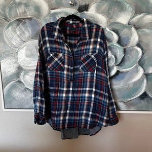 Lane Bryant Plaid Flannel Popover Top 18/20 Plus Long Tab Sleeve Button Lined